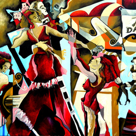 Justineivu Justineivu: 'jazz dancing', 2012 Oil Painting, Figurative. Artist Description: JAZZ DANCING, 2012, oil on canvas, cubist painting...