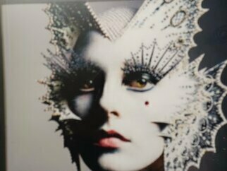 Donald Davenport: 'Aquarian Mistress', 1989 Collage, . This is an enhanced photo with glass jewel facet framed in a hard wood black frame. ...
