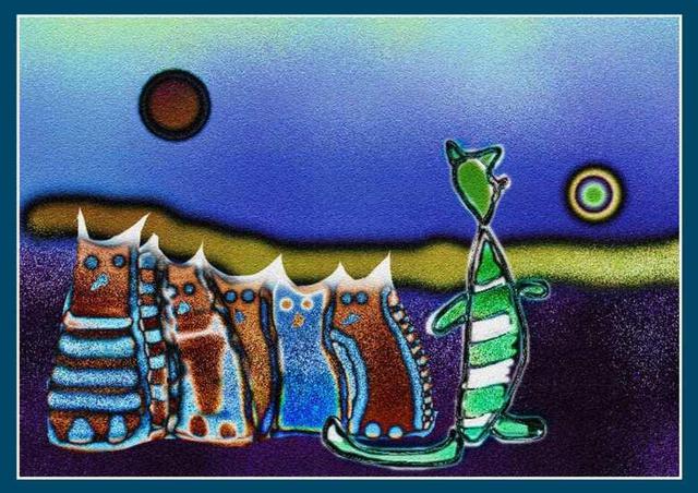 Artist Iwona Plucner. 'GREEN CAT 1' Artwork Image, Created in 2005, Original Computer Art. #art #artist