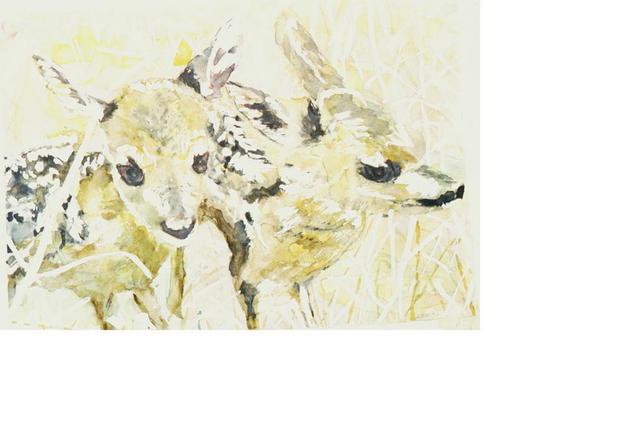 Artist Jacqueline Weegels Burns. 'Two Deer' Artwork Image, Created in 2004, Original Collage. #art #artist