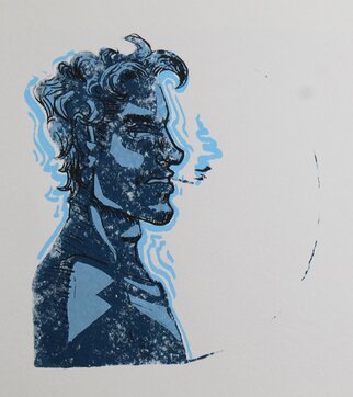 Jacques Pinard: 'hes got the blues', 2023 Serigraph, Abstract Figurative. Various Silkscreen prints of a hand- drawn design, exposed via acetate paper. Done in three layers. ...