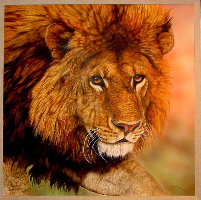 Jacquie Vaux  'Lion Stalking', created in 2008, Original Painting Acrylic.