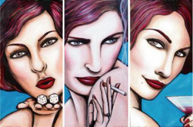 Janet Allinger  'Vices Circa 1940  Triptych', created in 2004, Original Illustration.