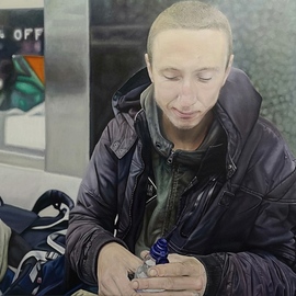 James Earley: 'father', 2020 Oil Painting, People. Artist Description: aEURoeFatheraEUR by James Earley is a painting of Matthew a young homeless man living on the streets of Southampton in the UK. This is the second painting of Matthew by James Earley, the first titled aEURoeMatthewaEUR.aEURoeI met Matthew in 2017 and then again in 2018. Matthew was ...