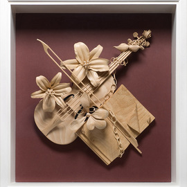 James Mcloughlin: 'Musical Trophy', 2011 Wood Sculpture, Music. Artist Description:  This was inspired by the great tradition of music that is with all of us threw out the ages. Its carved out of Limewood.      ...