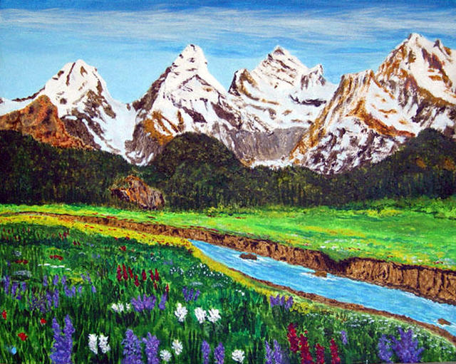 Artist James Parker. 'Alpine Meadow' Artwork Image, Created in 2003, Original Drawing Pen. #art #artist