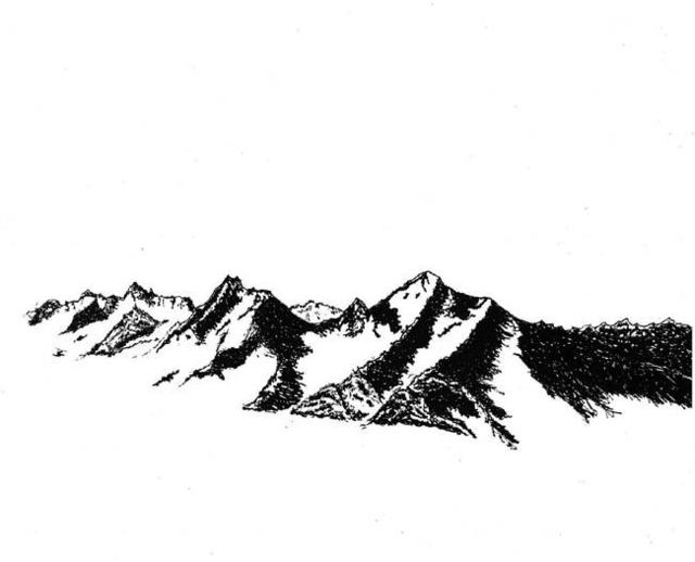 Artist James Parker. 'Black And White Mountains' Artwork Image, Created in 2002, Original Drawing Pen. #art #artist