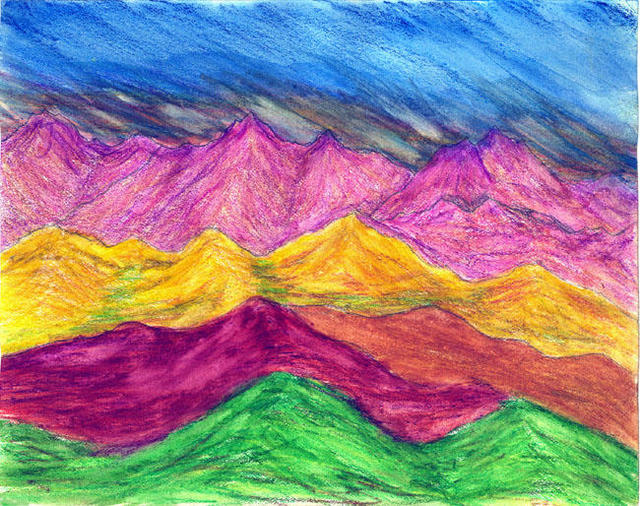 Artist James Parker. 'Fantasy Mountains IV' Artwork Image, Created in 2002, Original Drawing Pen. #art #artist