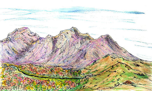 James Parker  'Fantasy Mountains VI', created in 2002, Original Drawing Pen.