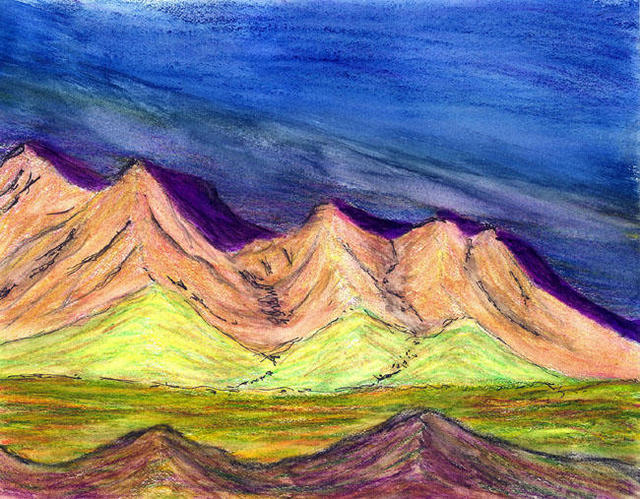 Artist James Parker. 'Fantasy Mountains VIII' Artwork Image, Created in 2002, Original Drawing Pen. #art #artist