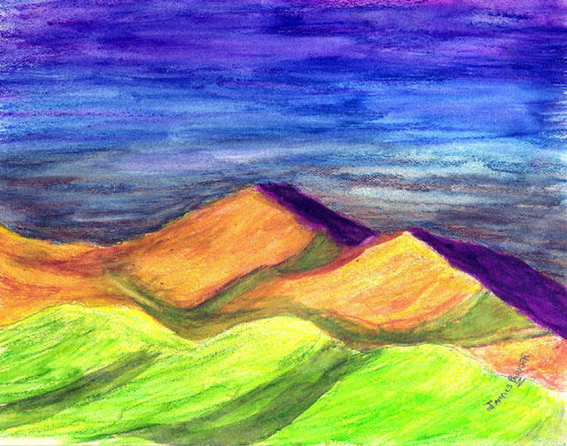 Artist James Parker. 'Fantasy Mountains XI' Artwork Image, Created in 2002, Original Drawing Pen. #art #artist