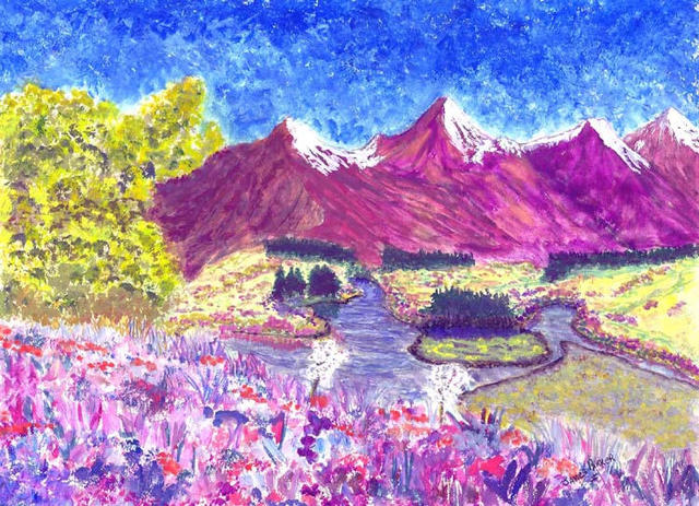 James Parker  'Flowers And Mountains', created in 2003, Original Drawing Pen.