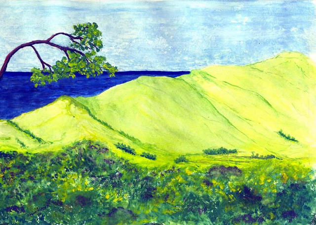 James Parker  'Ocean With Green Hills', created in 2003, Original Drawing Pen.