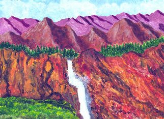 James Parker: 'Purple Mts Waterfall', 2003 Acrylic Painting, Landscape. Fantasy waterfall and mountains...