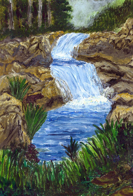Artist James Parker. 'Waterfall Mist' Artwork Image, Created in 2003, Original Drawing Pen. #art #artist