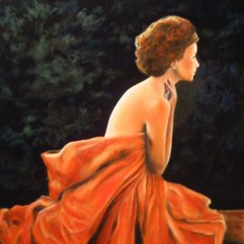 Jane Friday: 'Evening Twilight', 2008 Oil Painting, Figurative. Artist Description:  Draped woman sitting on a bench at twilight time. ...