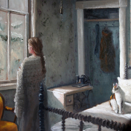 Janine Kilty: 'Companions II', 2010 Oil Painting, Figurative. Artist Description:  Young woman at window on a wintry day ...