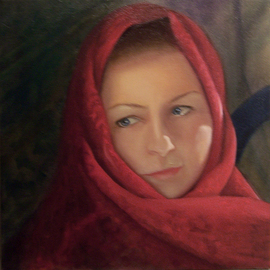 Janine Kilty: 'Red Scarf', 2006 Oil Painting, Portrait. Artist Description:  Young woman wearing a red scarf.   ...