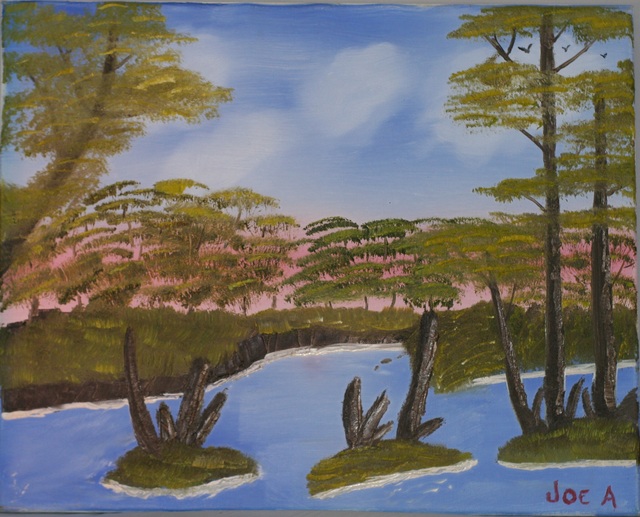 Artist Joseph Antrobus. 'Sunny Florida Swamp' Artwork Image, Created in 2019, Original Mixed Media. #art #artist