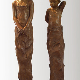 Bruce Naigles: 'brother and sister', 2006 Bronze Sculpture, Children. Artist Description:  These 2 sculptures evolved out of a dialogue with the childrens'father and myself. They began as 2 busts but with a desire to create something new.The dimensions of the 2 are: 163 x 30 x 21 and 148 x 27 x 21 cm. They are mounted ...
