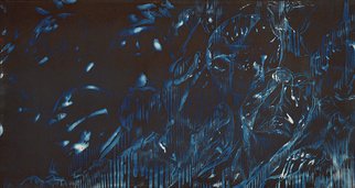 Jason Stern: 'Bubble Wrap', 2016 Woodcut, Abstract.  An abstract single layer wood cut printed over a corresponding cyanotype of the same source image. ...