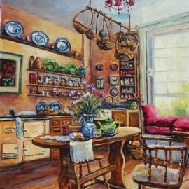 Jacinta Crowley_long: 'Period Living', 2012 Oil Painting, Interior. Artist Description:   Kitchen, Period Living, Period Kitchen, Georgian Kitchen, Table, Window, tea, tea time     ...