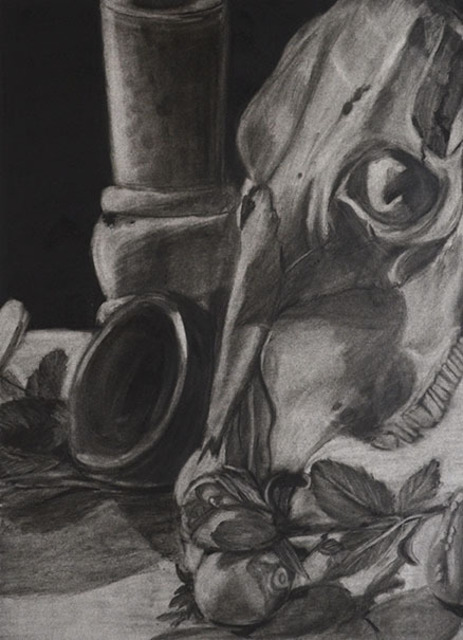 Artist Jamie Boyatsis. 'Skull Still Life' Artwork Image, Created in 2013, Original Drawing Charcoal. #art #artist