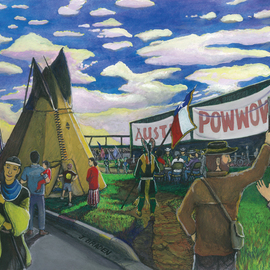 Jay Braden: 'austin annual powwow', 2010 Other Painting, Culture. Artist Description: Depiction of the Austin Annual Powwow, held the first Saturday each November in the Texas Capitol City. ...