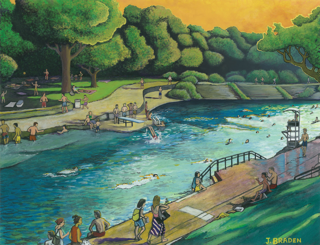 Artist Jay Braden. 'Barton Springs Pool' Artwork Image, Created in 2010, Original Illustration. #art #artist