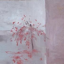Jennifer Coleman Bryant-wieber: 'cherry tree falling', 2005 Oil Painting, Abstract Landscape. Artist Description: Rainy fall day watching the red leaves fall off the tree outside my window...