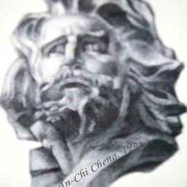 An-chi Cheng: 'Untitled', 1987 Charcoal Drawing, Portrait. Artist Description: Why gaze in envy, O rugged mountains, at the mountain where God chooses to reign, where the LORD himself will dwell forever? [ Psalm 68: 16]...