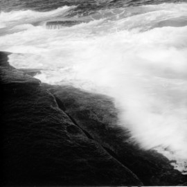 Judith Dernburg: 'Halibut Point Waves', 2012 Black and White Photograph, Seascape. Artist Description:  A photograph of the waves lapping at the rocks at Halibut Point MA ...