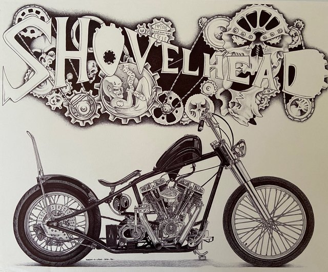 James Vickery  'Harley Davidson Shovelhead', created in 2020, Original Drawing Pen.