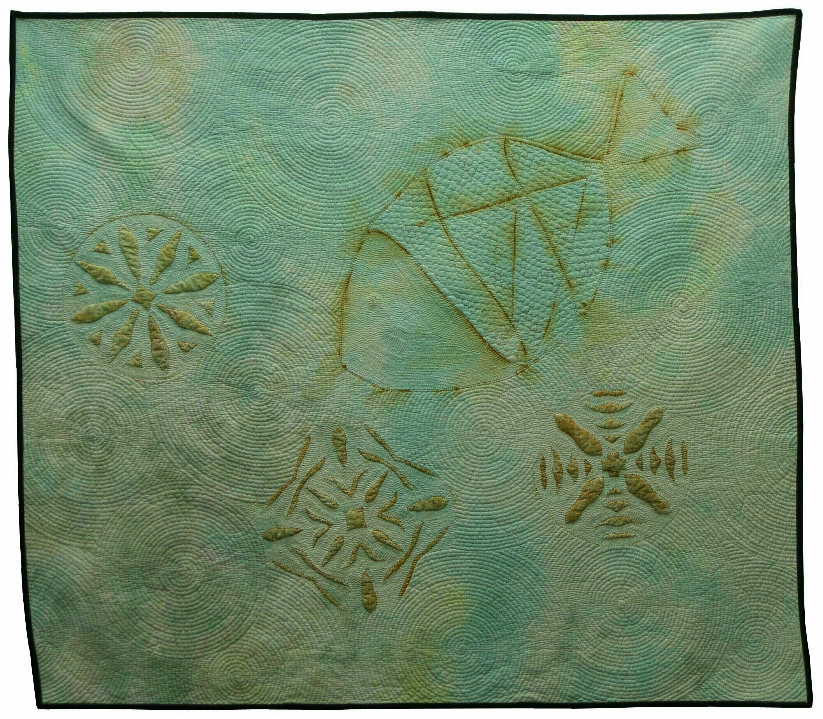 Jean Judd: 'Contaminated Water 5 Mutated SandDollar RustedFish', 2012 Textile Art, Abstract.  This is piece is a continuation of the Contaminated Water series.  Rust pigmentation on hand dyed fabric sets the tone of the textile artwork.  The visual and physical texture created by the dense hand stitching used to create the overall design really makes the piece pop and adds dimension as...