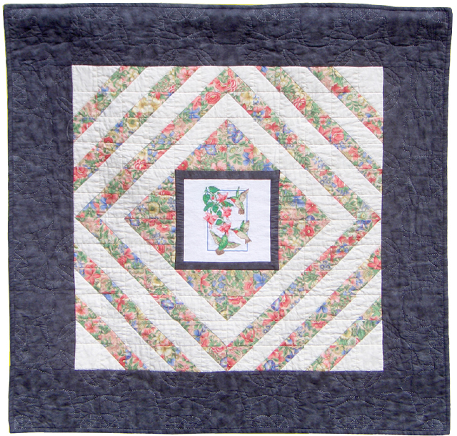 Jean Judd  'Hummingbirds In Flowers', created in 2004, Original Textile.