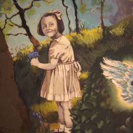 Jean Meyer: 'Bluebells', 2006 Acrylic Painting, Visionary. Artist Description:  child, woodland, bluebells, wings, angel  ...