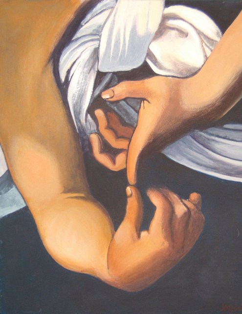Artist Jean Meyer. 'San Matteo And The Angel By Caravaggio Detail' Artwork Image, Created in 2003, Original Painting Acrylic. #art #artist