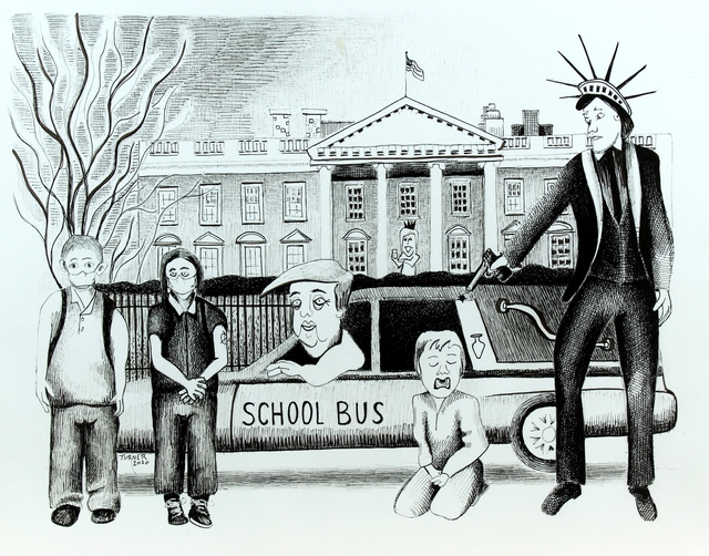 Jeff Turner  'School Bus', created in 2020, Original Drawing Pen.