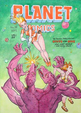 Jeffrey Dickinson: 'PlanetComics38', 2010 Watercolor, Comics.   Watercolor and ink.  Done for coveredblog. blogspot. com.  My version of an old science fiction comic book cover( admittedly, it doesn't look anything like the original) .   ...