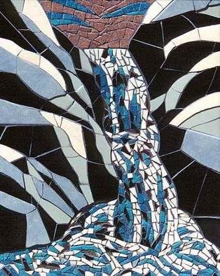 Sudarshan Deshmukh: 'Waterfall', 2002 Mosaic, Landscape. Artist Description: Hand- cut ceramic tiles, mirror and vitreous glass.  Small pieces of mirror in waterfall give the illusion of light sparkling on water. ...