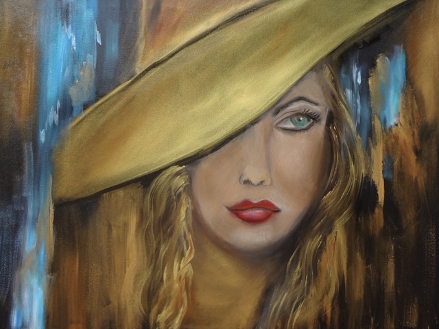 Artist Jenny Jonah. 'Girl With The Gold Hat' Artwork Image, Created in 2020, Original Painting Oil. #art #artist