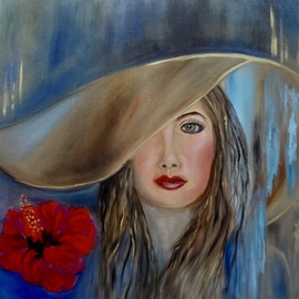 Jenny Jonah: 'queen bee', 2020 Oil Painting, Beauty. Artist Description: Original oil painting on stretched canvas unframed.  Beauty with a big floppy hat. ...