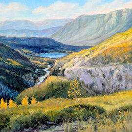 Jerry Maloney: 'on the way to redcliff', 2022 Oil Painting, Landscape. Artist Description: This is the view as you travel up Hwy 24 towards Redcliff, Colorado. Below is the upper Eagle river and the Gilman Mine tailings pond. ...