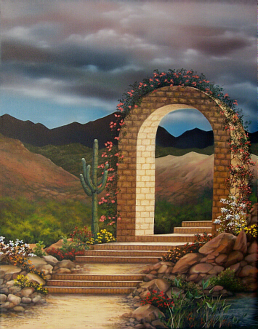 Jerry Sauls  'Arched Walkway', created in 2008, Original Painting Oil.