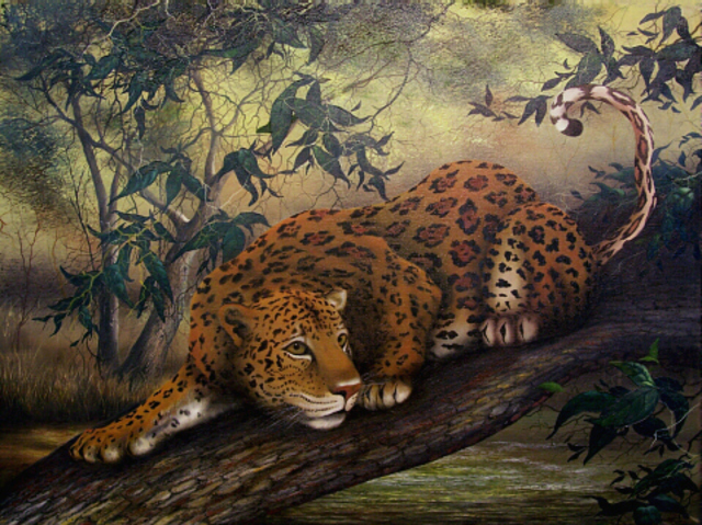 Jerry Sauls  'Jungle Cat', created in 2005, Original Painting Oil.