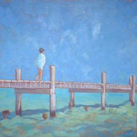 Jessica Dunn: 'Boy on a Jetty', 2004 Oil Painting, Marine. 