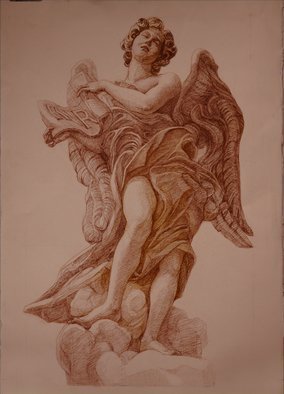 Judith Fritchman: 'Angel of the Superscription', 2009 Pencil Drawing, Figurative.  Sepia Conte Pencil drawing of sculpture by Gianforenzo Bernini, Ponte Sante Angelo, Rome ...