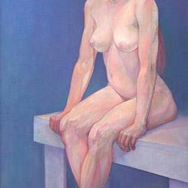 Judith Fritchman: 'Blue Goddess', 1990 Oil Painting, nudes. Artist Description: Seated nude against a blue background....