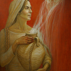 Judith Fritchman: 'Living Water, The Woman at The Well', 2008 Oil Painting, Biblical. Artist Description:  The story of the encounter at the well of the Samaritan woman and Christ is found in the fourth chapter of the Gospel of John.  The experience became a life changing event for this woman, who was startled at His discernment of her lifestyle, His wisdom, and His ...