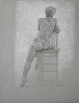 Judith Fritchman: 'Nude 8', 2001 Pencil Drawing, nudes. Black and white Conte pencil on tan paper. ...